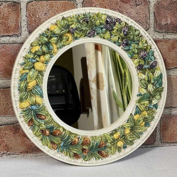 Vintage Ceramic Mirror Wreath Round Fruit Leaf Made in Italy Multi Wall Mounted - Picture 15 of 17